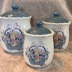 Vintage Stanhome Floral Kitchen Canister: Country Home Decor Set of THREE (3)