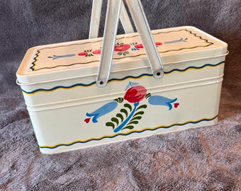 cesta de picnic de hojalata estilo holandés de Pensilvania antigua
