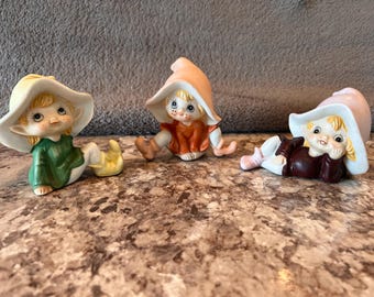Figuritas de duendes y hadas de porcelana vintage de Homco