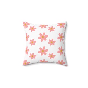 Floral Throw Pillow - Cute Pink Daisy Cushion, Aesthetic Flower Pillow, Cottagecore Home Decor, Soft Gift for Her, Boho Room Accent