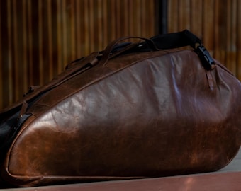 Tennistasche aus reinem Leder – Unisex, mit Schuhfach und Schlägerfach