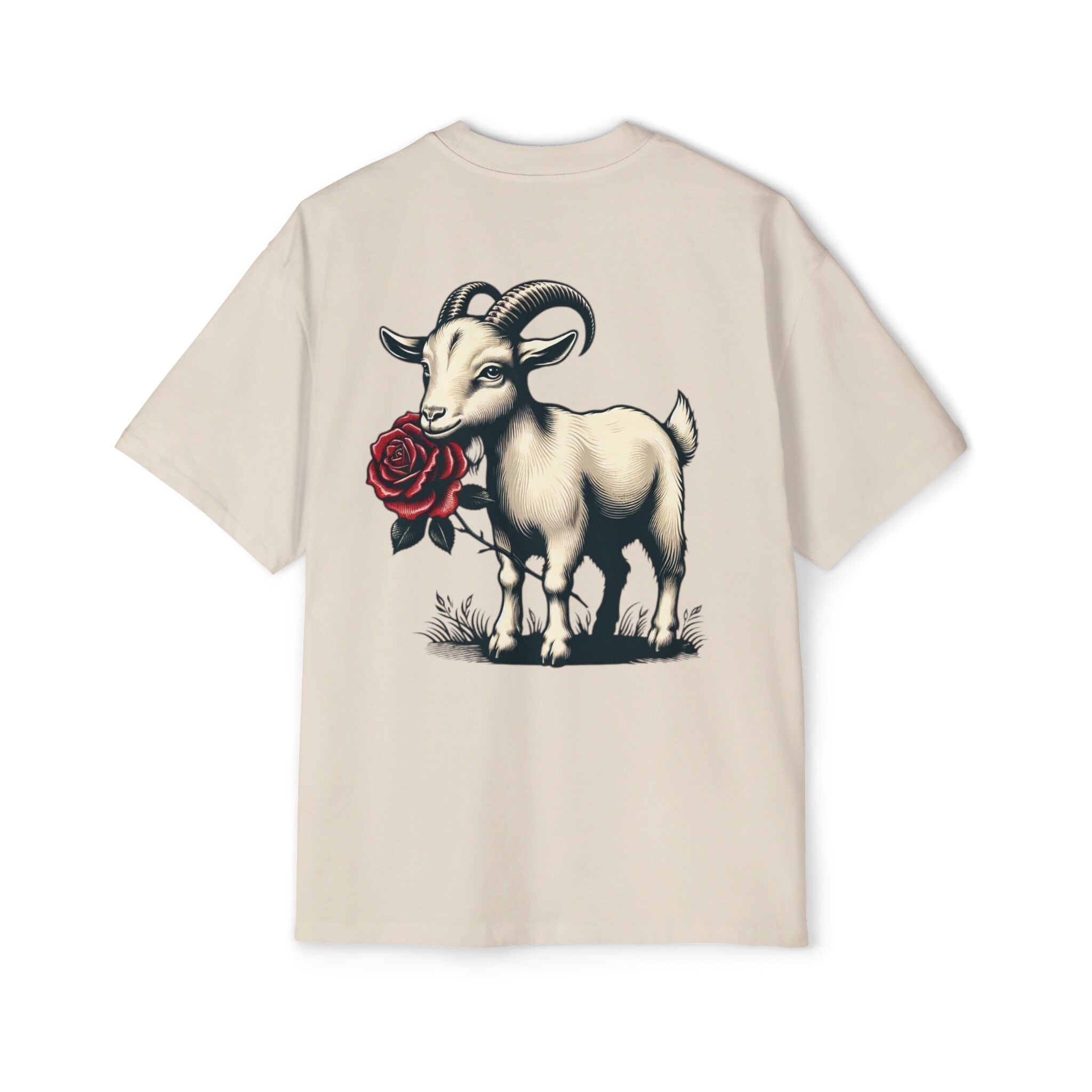 Goat Thread Vintage Goat Print Oversized Baggy T-shirt - Ecru Colored Shirt With ...