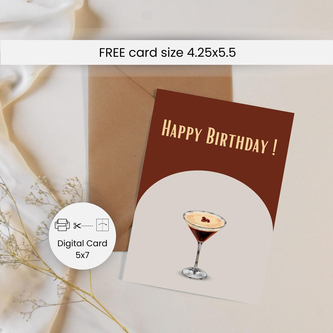Martini Birthday Card for Her or Him, Watercolor Printable With Light ...