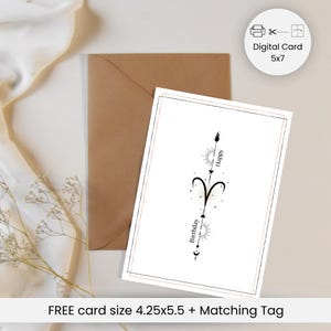 Zodiac Card Printable, Astrology Birthday Card, Custom Star Sign Card, Digital Horoscope Card, Minimalist Gift Card for Her