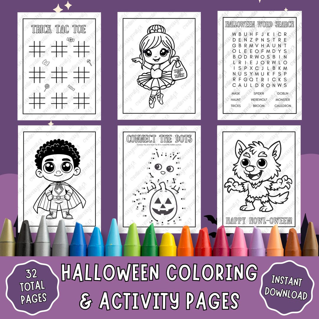 Halloween Activity Worksheet Bundle Kids Coloring Pages Classroom ...