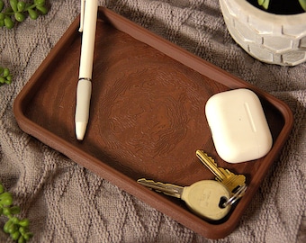 Porte-clés porte-plats rustique, organisateur d'entrée, grain de bois, texture valet de chambre, porte-clés pour portefeuille, décoration de table de chevet, décoration de ferme moderne