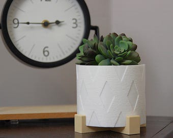 Boho Succulent Planter Modern Geometric Plant Pot with Stand White Diamond Indoor Planter Decor for Shelf And Office Desk Decor For Her