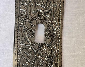 Vintage Heart Light Switch Cover Plate Cast Metal Folk Art Cottagecore Decor