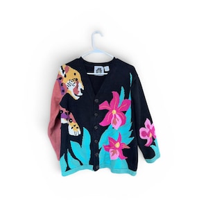 Vintage Storybook Knits Tiger Orchid Cardigan Sweater Women Small