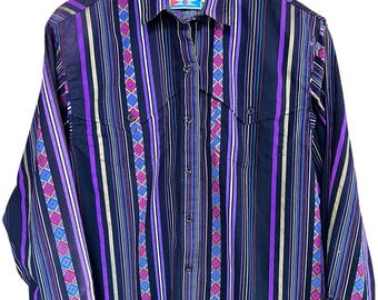 Vintage Wrangler Western Shirt Mens Medium Southwestern Stripe Cowboy Rodeo