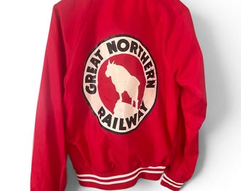 Vintage Northern Railway Bomber Jacket – Red Lined Logo Small Varsity