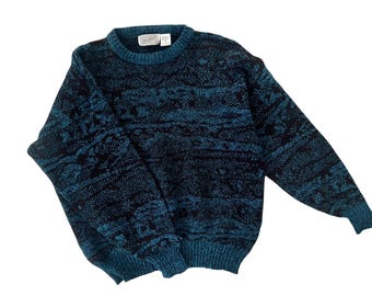 Vintage Method Sweater Size Large Made In Korea Teal Marled Knit 90s Grandpa Core Pullover