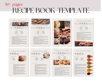 Recipe book template for Canva. Printable recipe book. Canva template. Make your own recipe book.