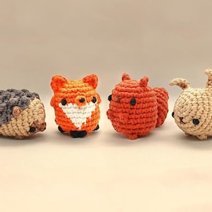 Virkmönsterpaket med skogsdjur, igelkott, räv, ekorre, kanin amigurumi-leksaker, digitala mönster utan sömnad