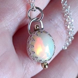 Opal necklace, 18K gold, sterling silver, natural white opal goldsmith jewelry