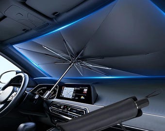 Car Sunshade Umbrella – Foldable Windshield Sun Shade – Heat Blocker UV Protection – 49”, and 55” for Car, SUV & Truck