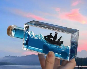 Handcrafted Ship in Bottle – Titanic or Black Pearl Liquid Motion Display
