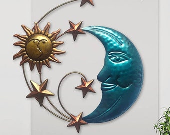 Celestial Metal Wall Art, Sun, Moon, Stars, Cosmic Home Decor
