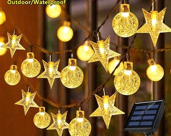 Solar Crystal Ball Star String Lights – Waterproof Outdoor Fairy Lights
