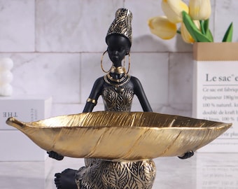 African Girl Sculpture – Handmade Resin Home Decor Figurine