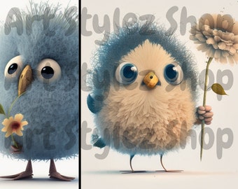 Süße Vogel Aquarell Clipart, wunderliche PNGs, kommerzielle Lizenz (digitaler Download)
