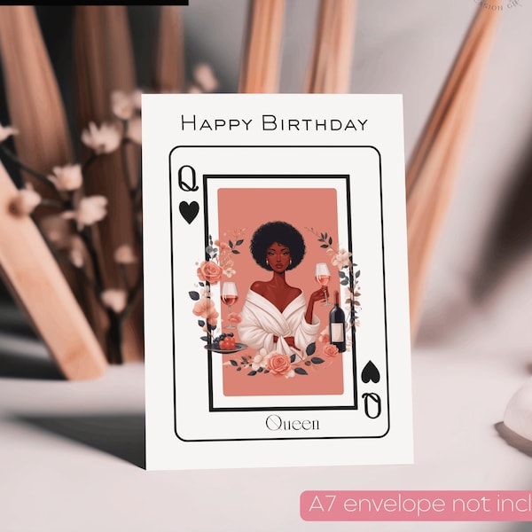 Black woman birthday card download, happy birthday queen card digital download greeting card for birthday black girl magic