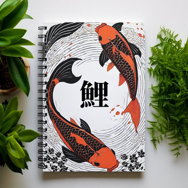 Koi Fish Notebook A5 Journal Japanese Calligraphy Kanji Note Book Soft Cover Notebooks Japanese Gifts Kawaii Gifts Anime Accessories