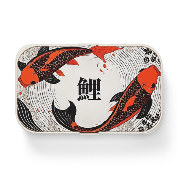 Japanese Bento Box Koi Fish Lunch Box Calligraphy Kanji Bento Box for Adults for Kids Obento Japanese Gifts Kawaii Gifts Koi Accessories