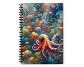 Diario di quaderno di polpo Vibrante quaderno di oceano marino carino Regali di polpo Quaderno di note Pesce sott'acqua Tentacoli di calamari Regali di biologia marina