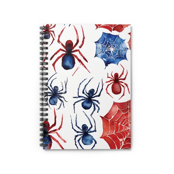 Spider Notebook Journal Spider Web Water Color Notebooks Insect Red White and Blue Note Book Bug Gifts for Kids Entomology Soft Cover A5