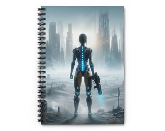 Cyborg Notebook Futuristic Robot Dystopia Sci-fi Notebook Journal City scape Cybernetic Woman Cyberpunk