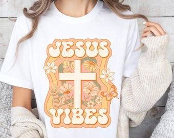 Jesus Vibes Tshirt, Christian Shirt, Religious Shirt, Jesus Apparel, Retro Christian Shirt, Christian Gift, Gift for Her, Jesus Lover Tee