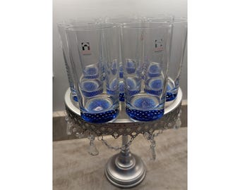 Rare Set Of 8 Bormioli Rocco 12oz Cobalt Blue Controlled Bubbles Highball Italy