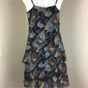 Free people tiered chiffon dress adjustable spaghetti straps size 4 black-brown image 5