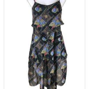 Free people tiered chiffon dress adjustable spaghetti straps size 4 black-brown image 1