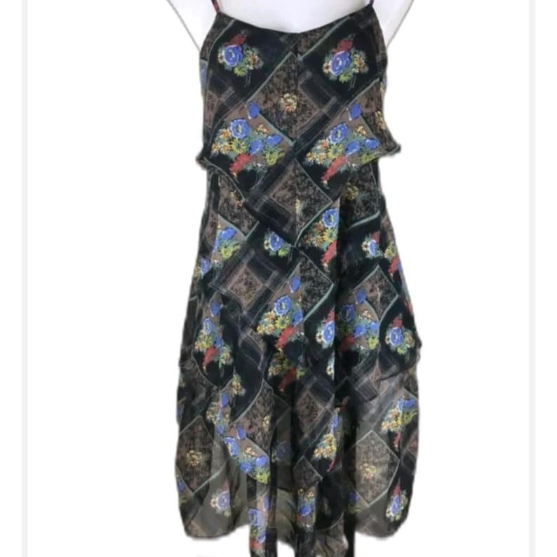 Free people tiered chiffon dress adjustable spaghetti straps size 4 black-brown image 1
