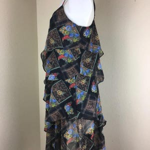 Free people tiered chiffon dress adjustable spaghetti straps size 4 black-brown image 4