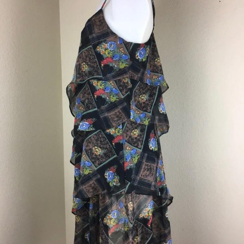 Free people tiered chiffon dress adjustable spaghetti straps size 4 black-brown image 4