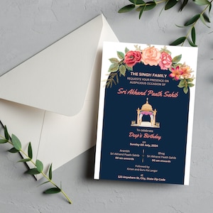 Sri Akhand Paath Sahib Digital Invitation Template | Sikh Elegance, Editable & Instant Download