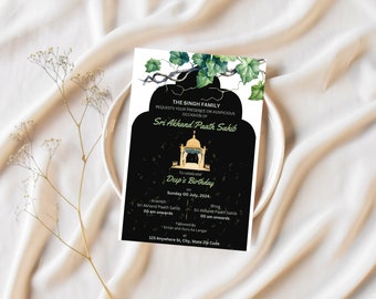Sri Akhand Paath Sahib digital inbjudningsmall | Sikh Elegance, redigerbar och omedelbar nedladdning