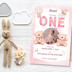 Modèle d'invitation pour le premier anniversaire de bébé | Carte d'anniversaire DIY d'un an | Faire-part personnalisé garçon ou fille | Téléchargement instantané | Numérique