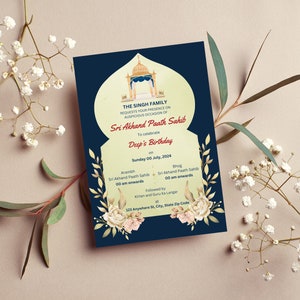 Modello di invito digitale Sri Akhand Paath Sahib / Eleganza Sikh, modificabile e download istantaneo