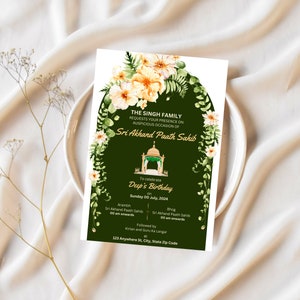 Sri Akhand Paath Sahib Digital Invitation Template | Sikh Elegance, Editable & Instant Download