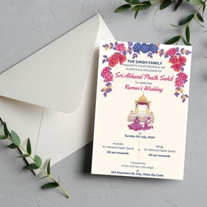 Sri Akhand Paath Sahib Digital Invitation Template | Sikh Elegance, Editable & Instant Download
