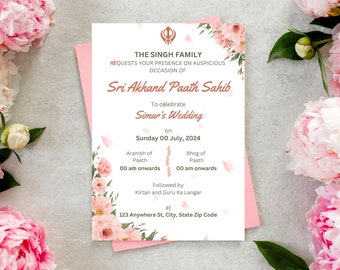 Sri Akhand Paath Sahib digital inbjudningsmall | Sikh Elegance, redigerbar och omedelbar nedladdning