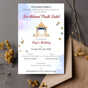 Sri Akhand Paath Sahib Digital Invitation Template | Sikh Elegance, Editable & Instant Download