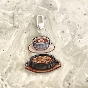 Korean Stone Pot Meal Keychain / Epoxy Keychain / Holographic / Cute Asian Food Accessory