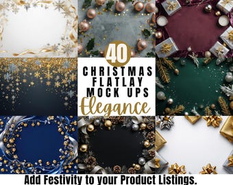 Christmas Flatlay Mockups: Metallic Elegance, Canva Templates (Digital Download)