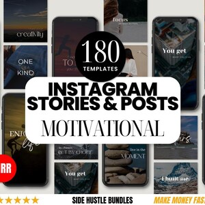 Motivational Instagram Templates: Posts, Stories, Reels, Faceless Photos (MRR PLR)