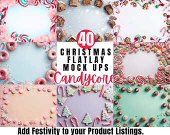 Candycore Christmas Flatlay Mockups: Etsy Product Backgrounds (Canva)